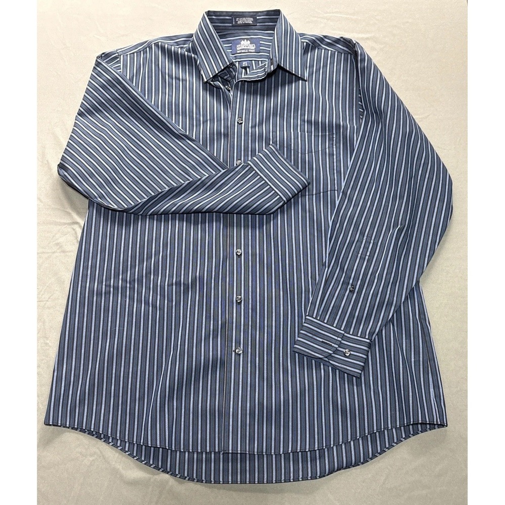 Stafford Button Up Dress Shirt, Wrinkle Free Size Large Blue Stripe